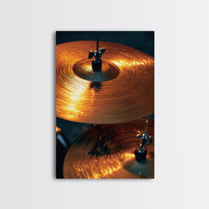 Gold Cymbal Closeup Framed Canvas Print, Music Studio Art, Music Art, Studio Decor, Oil Painting, Rhythm, Modern Decor, MSA-2x3-8