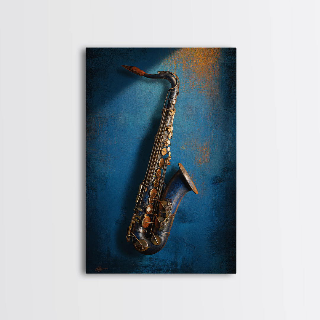 Jazz Saxophone with Smoky Blue Background Canvas Print, Music Studio Art, Metal Wall Art, Studio Decor, Fine Art, Rhythm, MSA-2x3-82