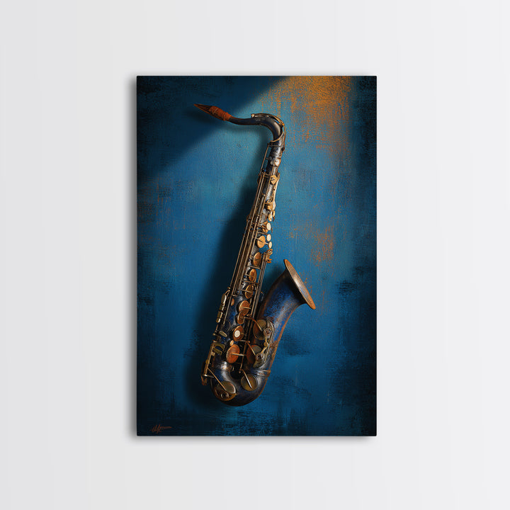 Jazz Saxophone with Smoky Blue Background Canvas Print, Music Studio Art, Metal Wall Art, Studio Decor, Fine Art, Rhythm, MSA-2x3-82
