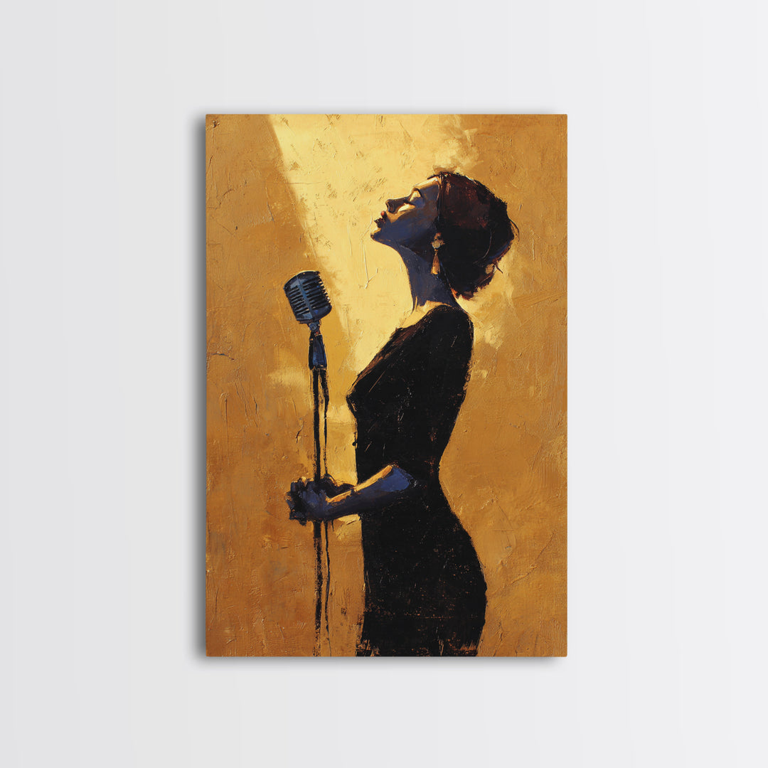 Microphone Portrait with Golden Spotlight Framed Canvas Print, Music Studio Art, Digital Download Art, Studio Decor, Rhythm, MSA-2x3-87