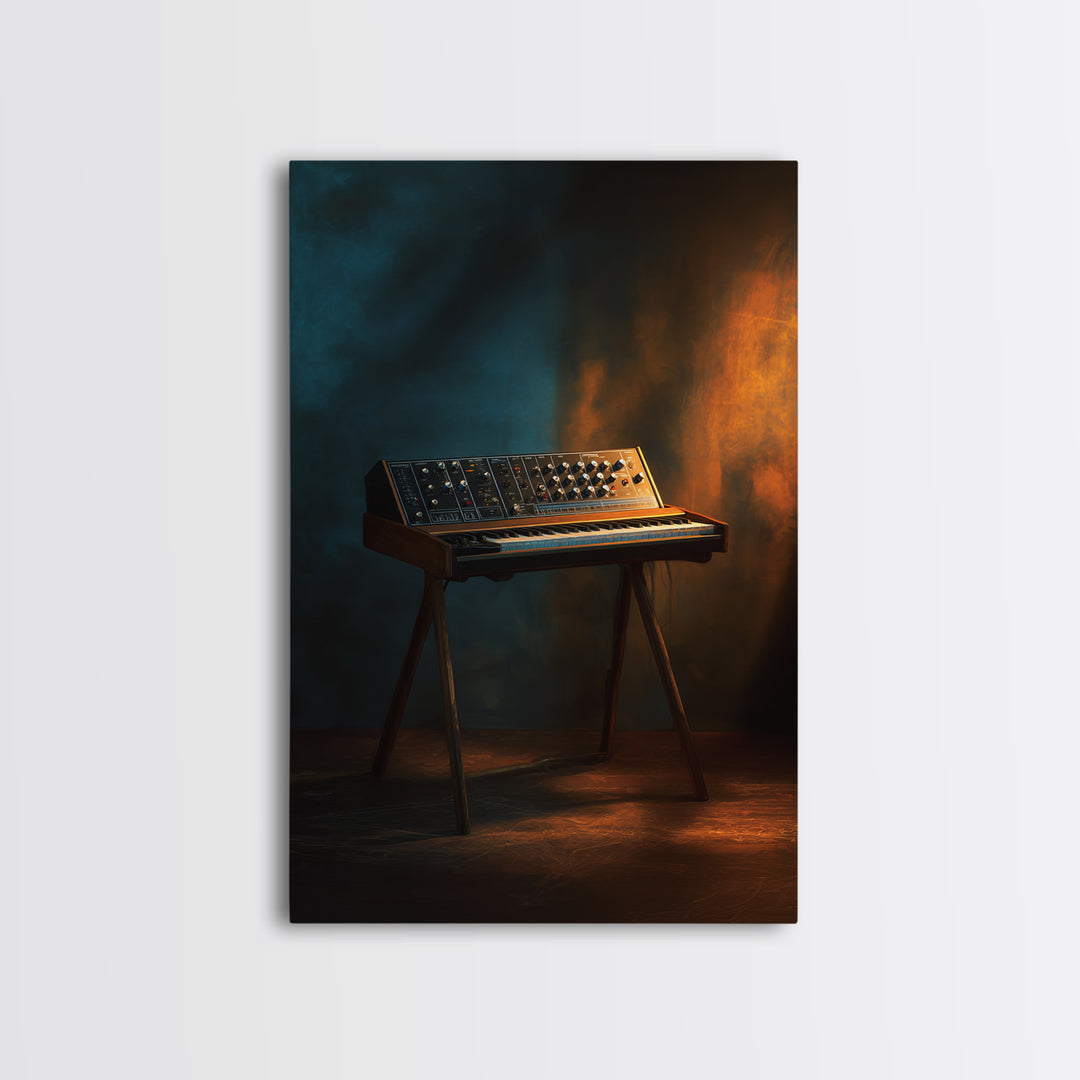 Synthesizer Knobs and Neon Reflections Framed Canvas Print, Music Studio Art, Digital Wall Art, Studio Decor, Fine Art, Rhythm, MSA-2x3-90