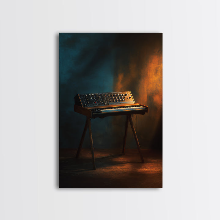 Synthesizer Knobs and Neon Reflections Framed Canvas Print, Music Studio Art, Digital Wall Art, Studio Decor, Fine Art, Rhythm, MSA-2x3-90