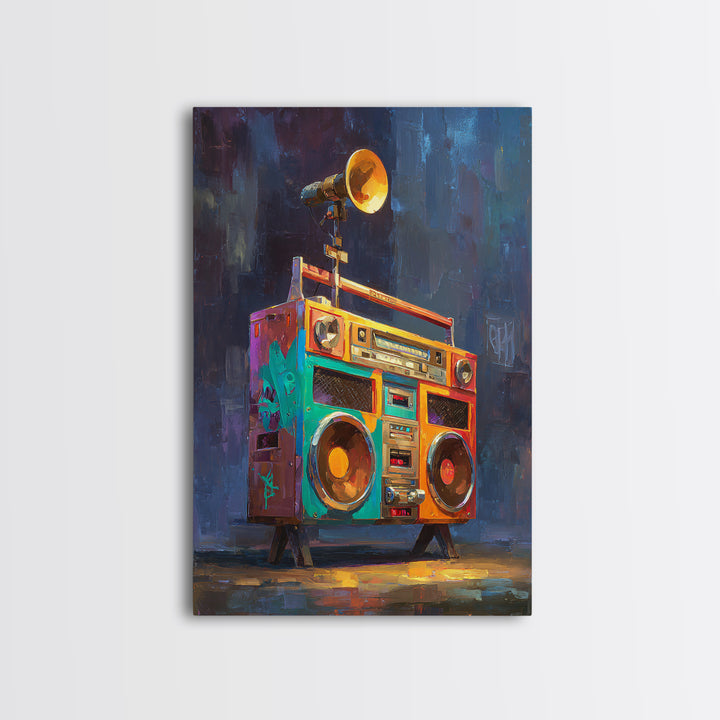 Hip Hop Boombox Framed Canvas Print, Music Studio Art, Music Poster, Studio Decor, Fine Art, Rhythm, Personalized Art, MSA-2x3-97
