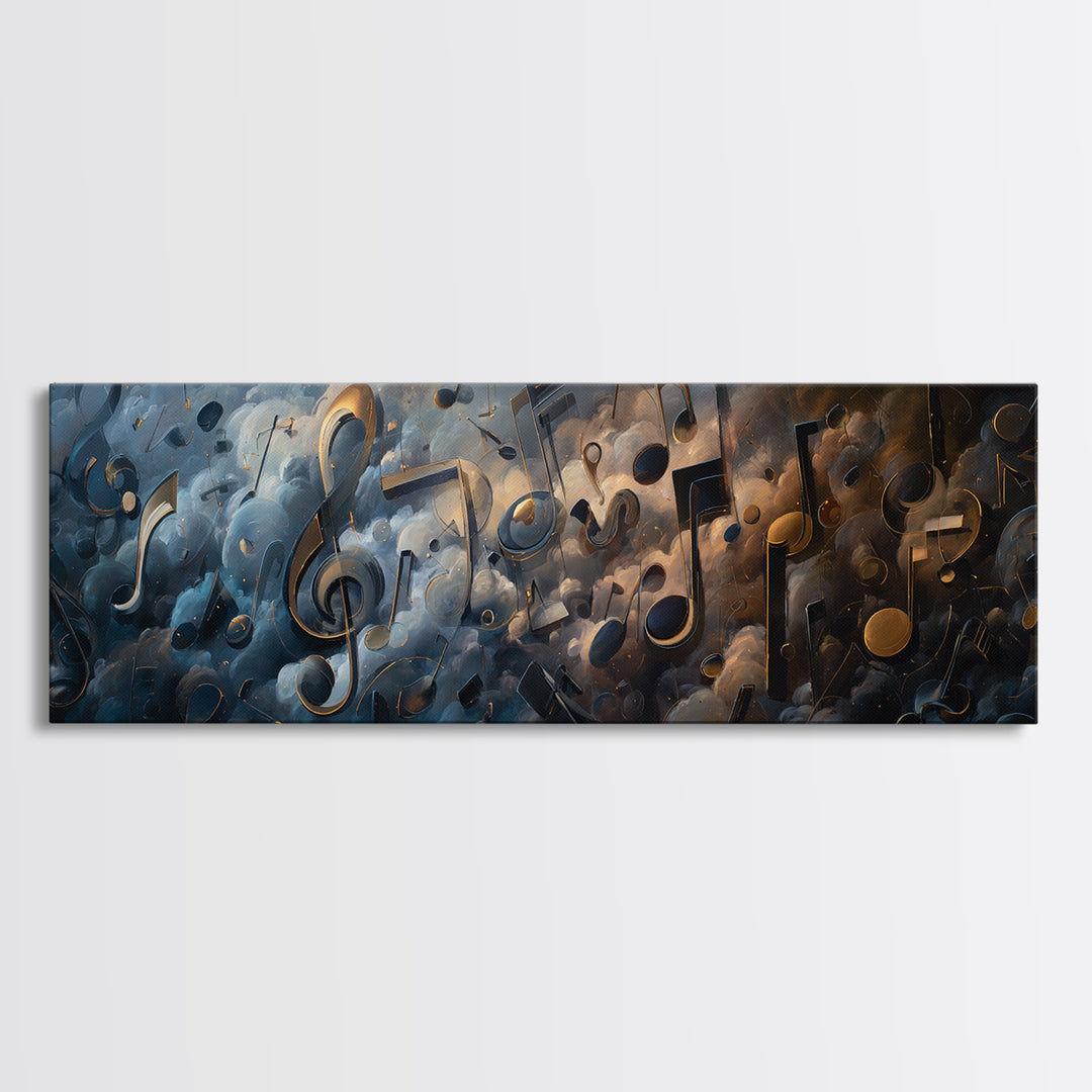 Musical Notes as Abstract Floating Shapes Without Canvas Print, Music Studio Art, Modern Decor, Studio Decor, Fine Art, Rhythm, MSA-3x1-100