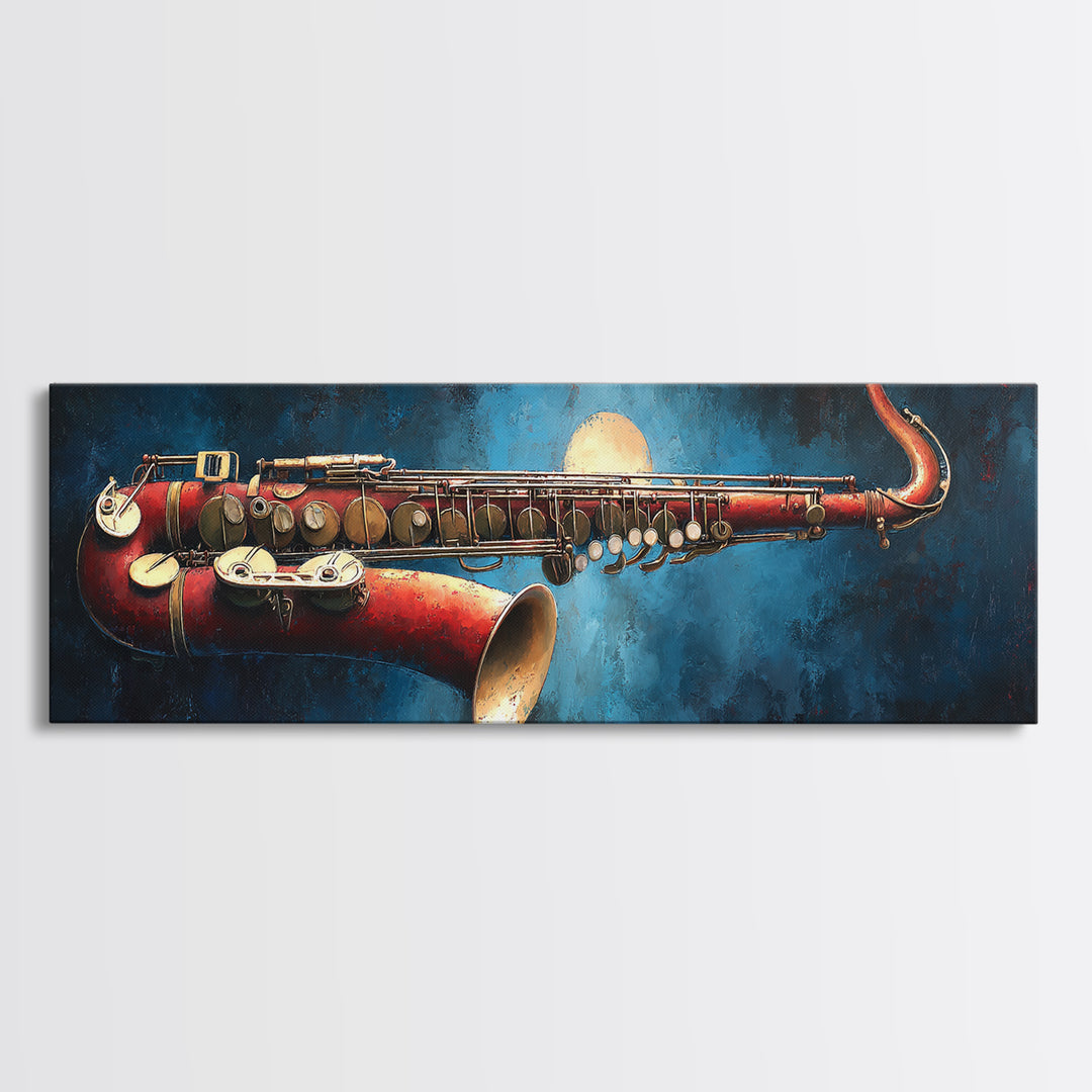 Jazz Saxophone with Smoky Blue Background Canvas Print, Music Studio Art, Wall Art Printable, Studio Decor, Fine Art, Rhythm, MSA-3x1-42