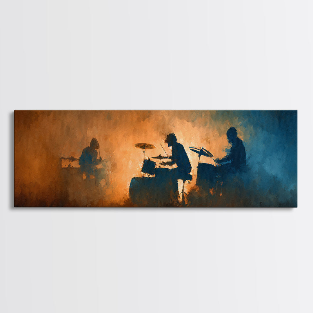 Drum Kit Silhouette Canvas Print, Music Studio Art, Digital Download Art, Studio Decor, Fine Art, Rhythm, Music Lover Gift, MSA-3x1-46
