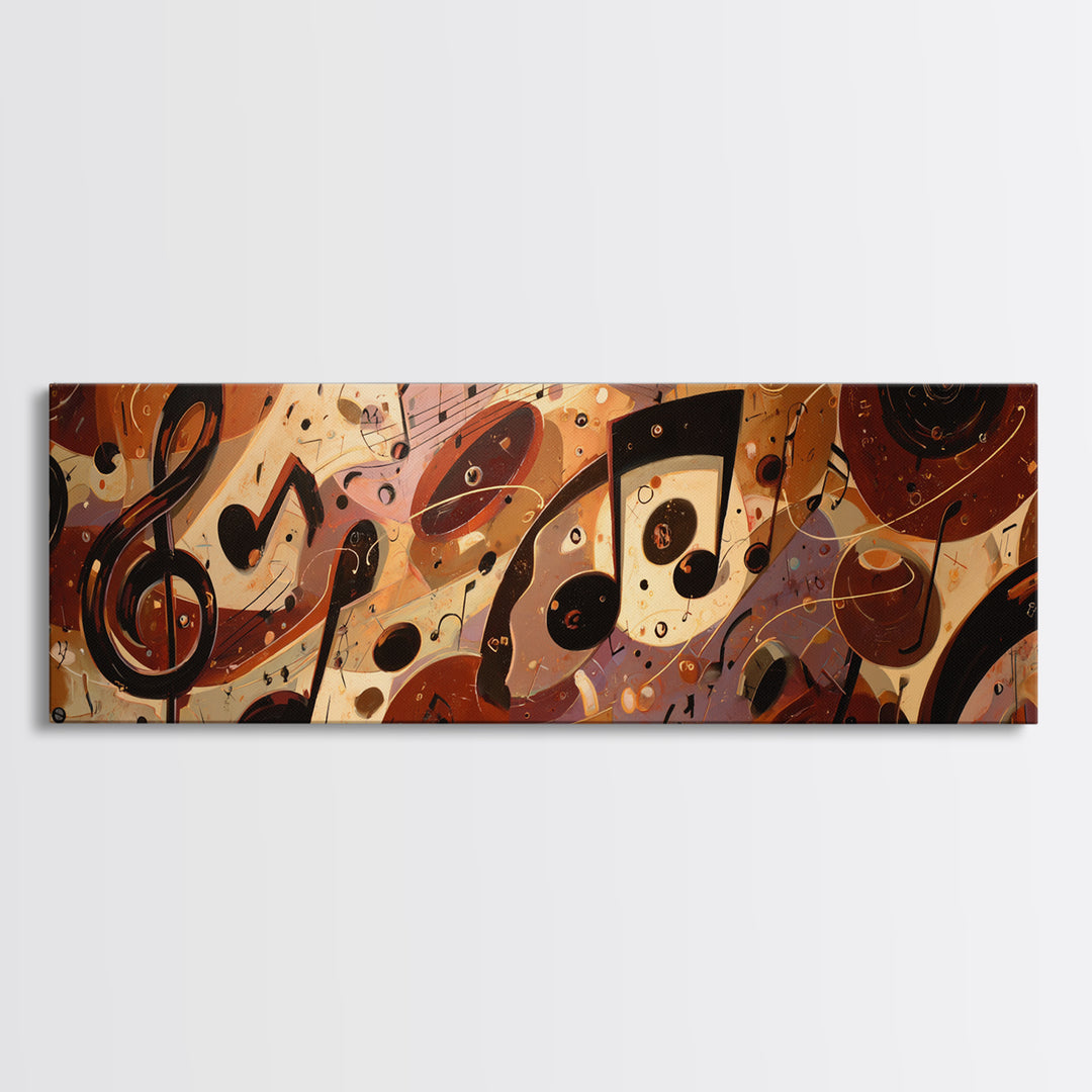 Musical Notes as Abstract Floating Shapes Without Framed Canvas Print, Music Studio Art, Room Decor, Studio Decor, Rhythm, MSA-3x1-52