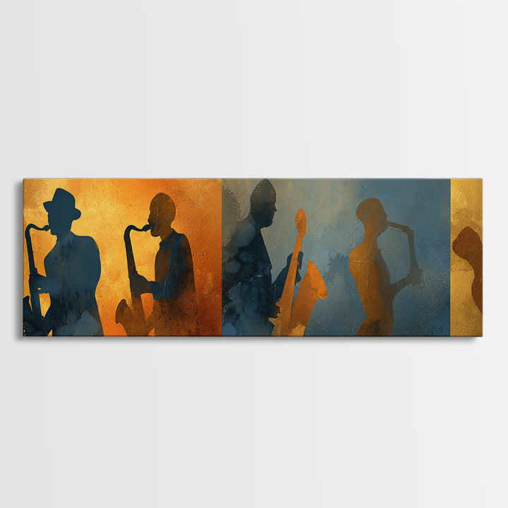 Jazz Quartet Silhouettes Canvas Print, Music Studio Art, Gallery Decor, Studio Decor, Oil Painting, Rhythm, Contemporary Art, MSA-3x1-62
