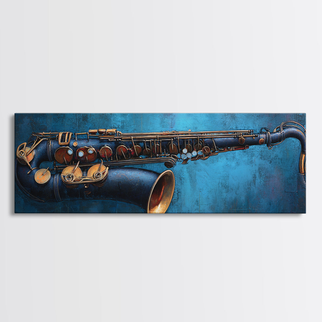Jazz Saxophone with Smoky Blue Background Canvas Print, Music Studio Art, Wall Art Printable, Studio Decor, Fine Art, Rhythm, MSA-3x1-66