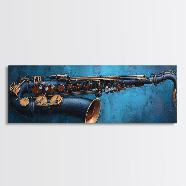 Jazz Saxophone with Smoky Blue Background Canvas Print, Music Studio Art, Wall Art Printable, Studio Decor, Fine Art, Rhythm, MSA-3x1-66