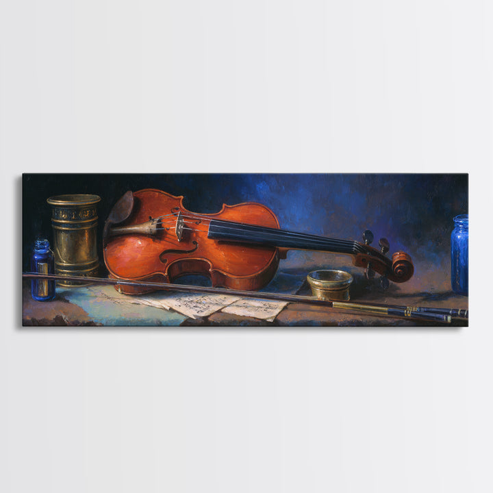 Violin and Bow Canvas Print, Music Studio Art, Wall Decor, Studio Decor, Rhythm, Wall Art Printable, Digital Download Art, MSA-3x1-80