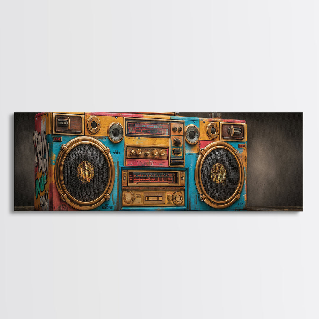 Hip Hop Boombox Framed Canvas Print, Music Studio Art, Man Cave Decor, Studio Decor, Fine Art, Rhythm, Fine Art Print, MSA-3x1-81