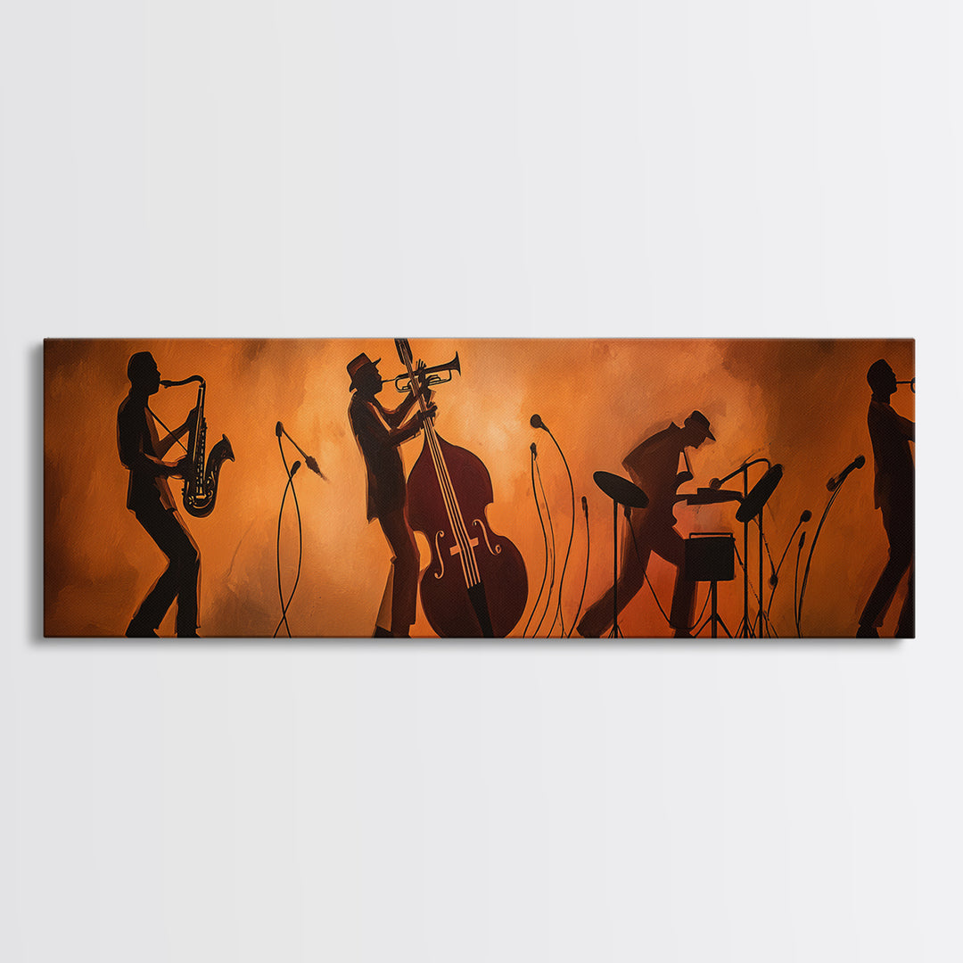 Jazz Quartet Silhouettes Canvas Print, Music Studio Art, Modern Wall Art, Studio Decor, Watercolor Art, Rhythm, Boho Art, MSA-3x1-86