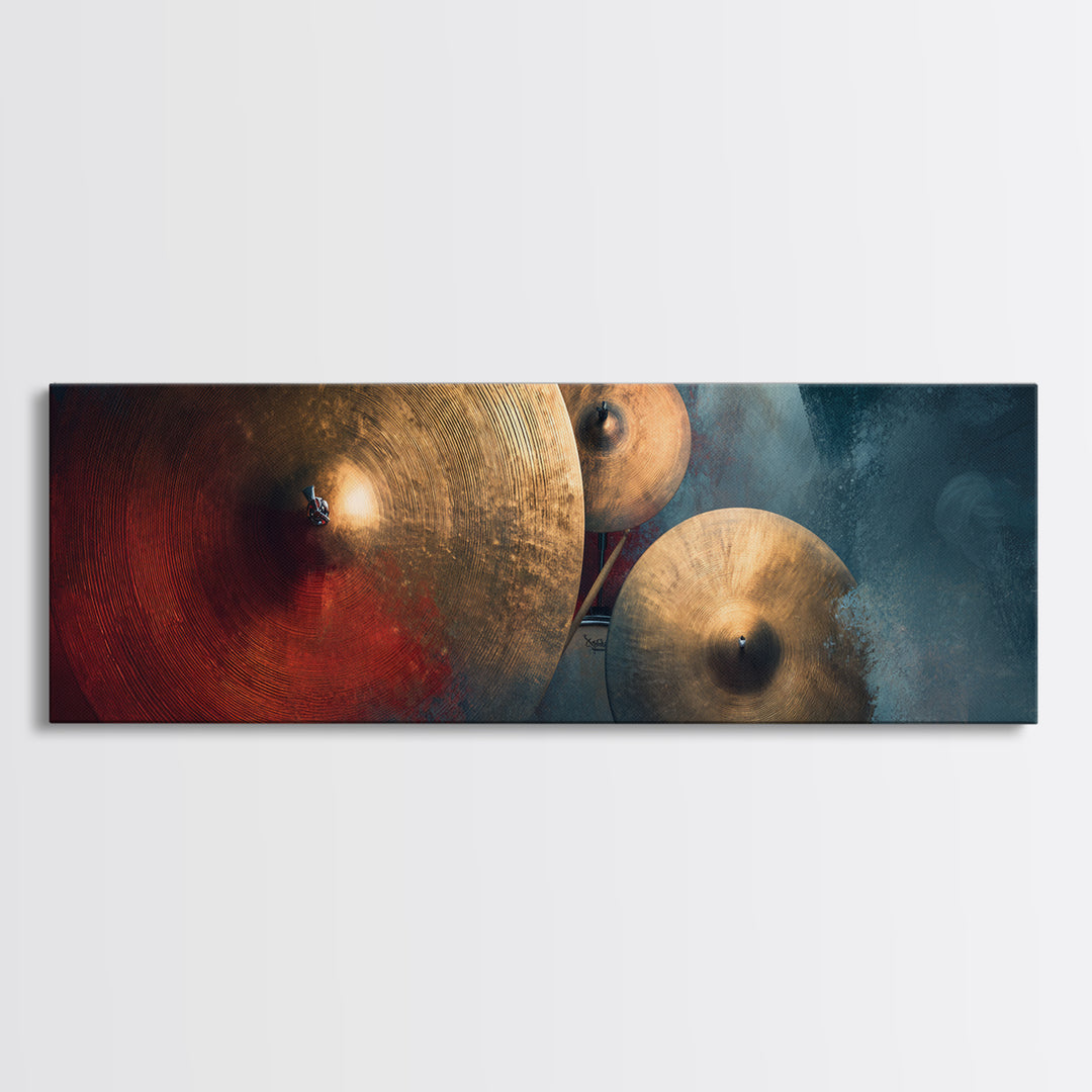 Gold Cymbal Closeup Canvas Print, Music Studio Art, Minimalist Decor, Studio Decor, Oil Painting, Rhythm, Scripture Wall Art, MSA-3x1-88