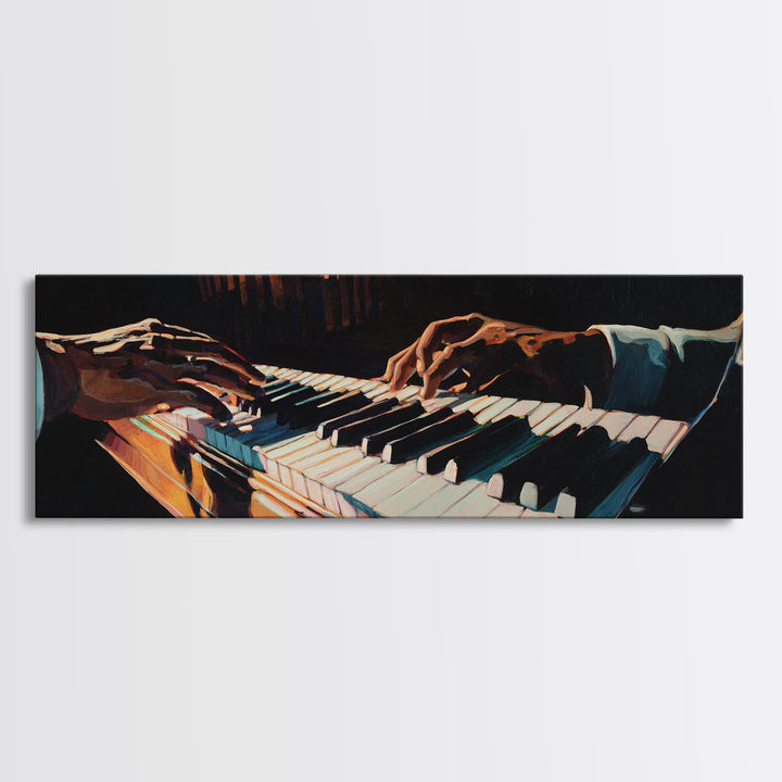 Piano Keys with Hands in Cinematic Shadow Canvas Print, Music Studio Art, Music Lover, Studio Decor, Fine Art, Rhythm, MSA-3x1-93