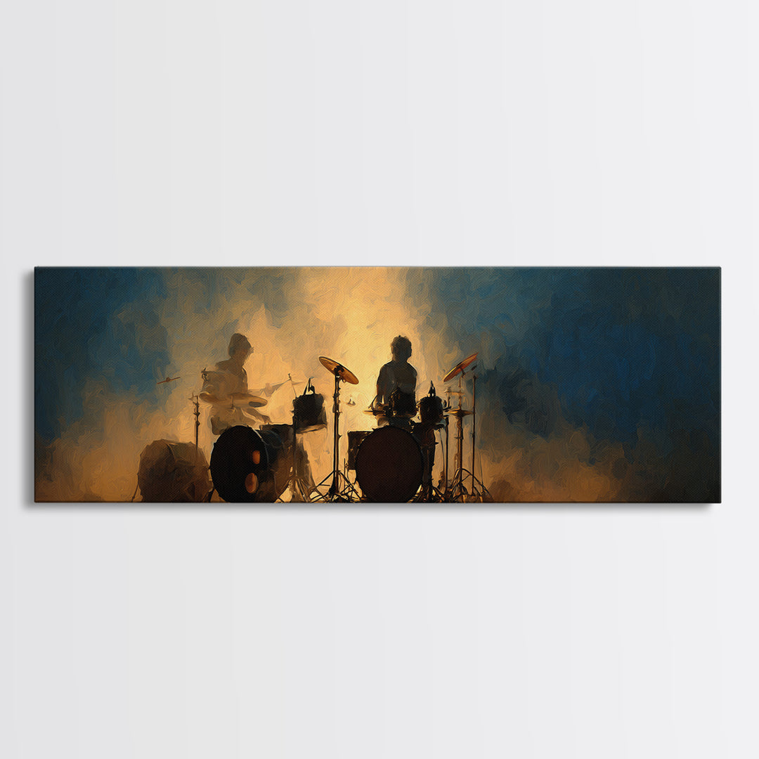 Drum Kit Silhouette Canvas Print, Music Studio Art, Music Posters, Studio Decor, Watercolor Art, Rhythm, Music Lover, MSA-3x1-94