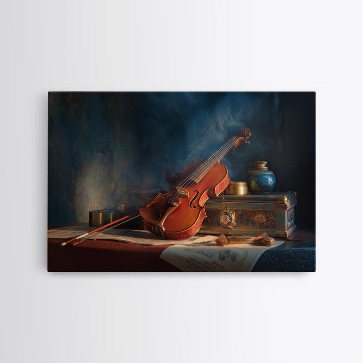 Violin and Bow Framed Canvas Print, Music Studio Art, Wall Art Printable, Studio Decor, Fine Art, Rhythm, Music Gift, MSA-3x2-20