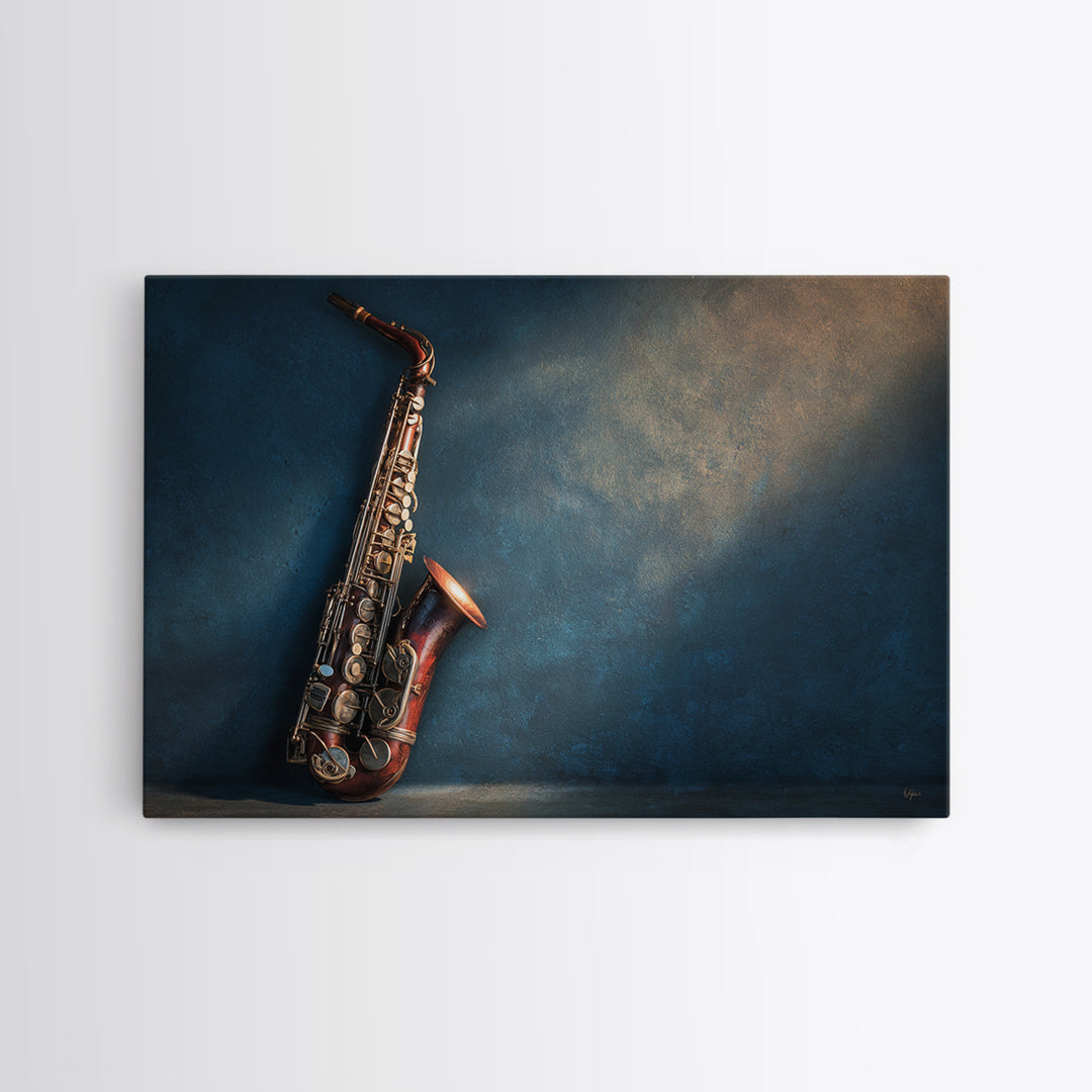 Jazz Saxophone with Smoky Blue Background Canvas Print, Music Studio Art, Painting from Photo, Studio Decor, Fine Art, Rhythm, MSA-3x2-30