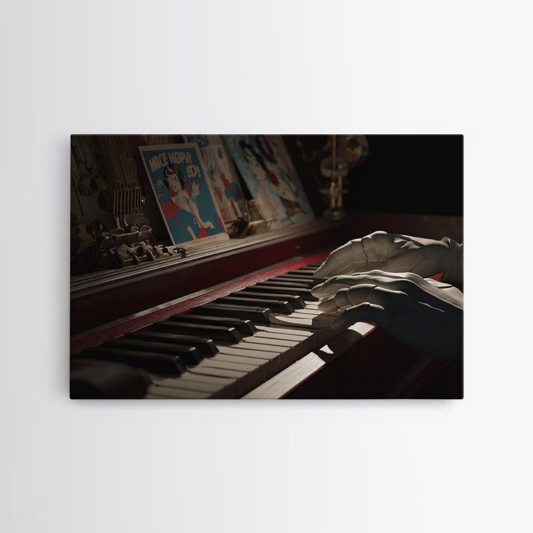 Piano Keys with Hands in Cinematic Shadow Canvas Print, Music Studio Art, Music Art, Studio Decor, Rhythm, Modern Decor, MSA-3x2-33