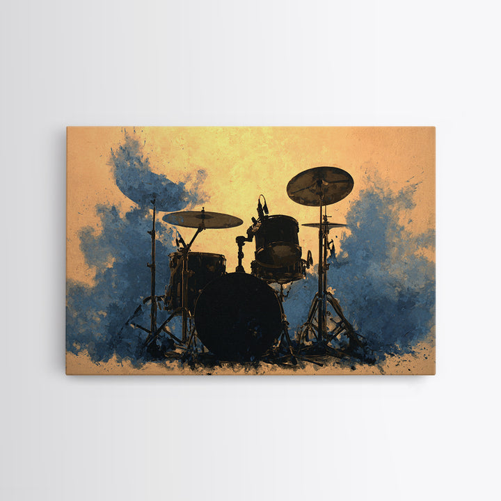 Drum Kit Silhouette Canvas Print, Music Studio Art, Music Posters, Studio Decor, Watercolor Art, Rhythm, Music Lover, MSA-3x2-34
