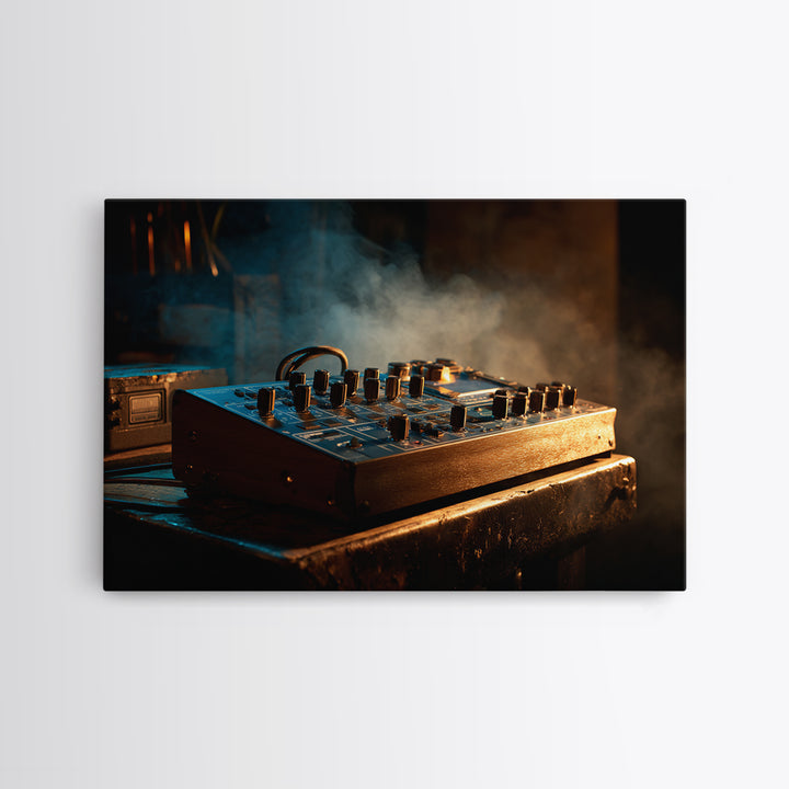 Synthesizer Knobs and Neon Reflections Canvas Print, Music Studio Art, Trendy Wall Art, Studio Decor, Fine Art, Rhythm, MSA-3x2-38