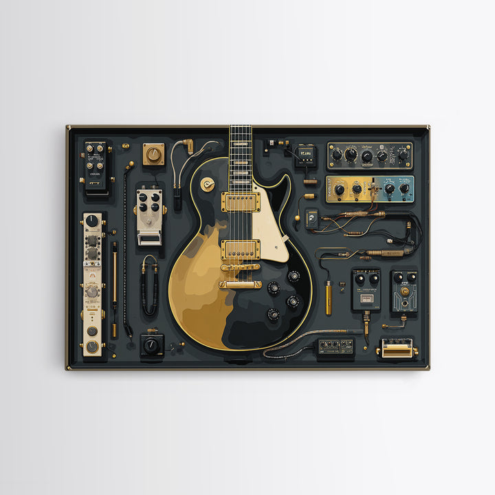 Electric Guitar Pedals and Cables Graphic Art Canvas Print, Music Studio Art, Personalized Art, Studio Decor, Fine Art, Rhythm, MSA-3x2-49