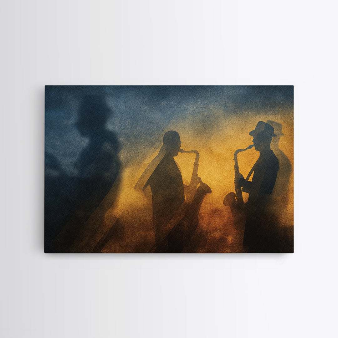 Jazz Quartet Silhouettes Framed Canvas Print, Music Studio Art, Digital Download Art, Studio Decor, Oil Painting, Rhythm, MSA-3x2-50