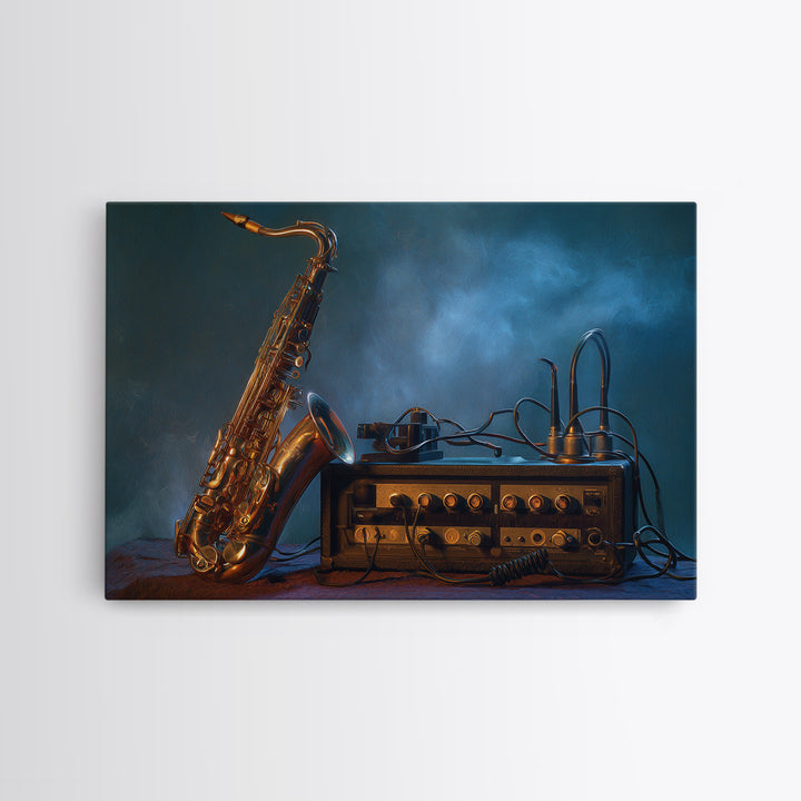 Jazz Saxophone with Smoky Blue Background Canvas Print, Music Studio Art, Painting from Photo, Studio Decor, Fine Art, Rhythm, MSA-3x2-54