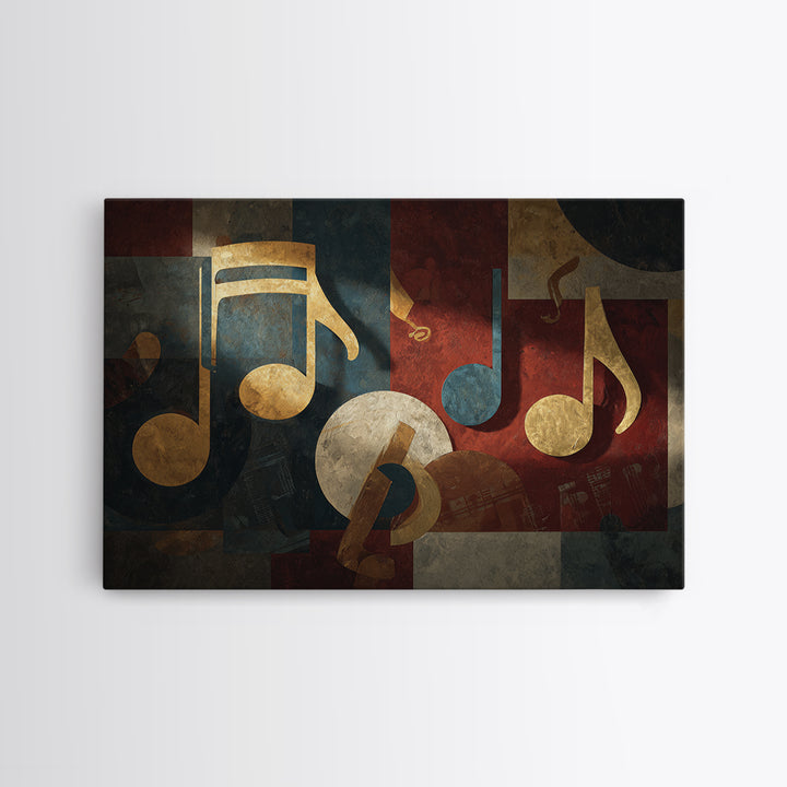 Musical Notes as Abstract Floating Shapes Without Framed Canvas Print, Music Studio Art, Gallery Decor, Studio Decor, Rhythm, MSA-3x2-64