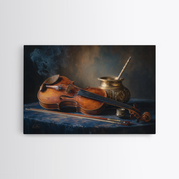 Violin and Bow Canvas Print, Music Studio Art, Neutral Decor, Studio Decor, Fine Art, Rhythm, Wall Art, Home Decor, Wall Decor, MSA-3x2-68
