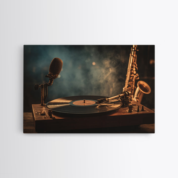 Vinyl Record and Turntable Still Life Framed Canvas Print, Music Studio Art, Home Decor, Studio Decor, Abstract Art, Rhythm, MSA-3x2-7
