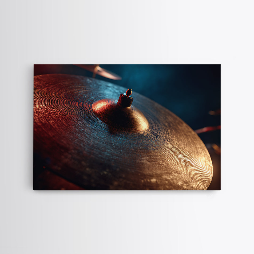Gold Cymbal Closeup Canvas Print, Music Studio Art, Music Lover Gift, Studio Decor, Watercolor Art, Rhythm, Textured Painting, MSA-3x2-76