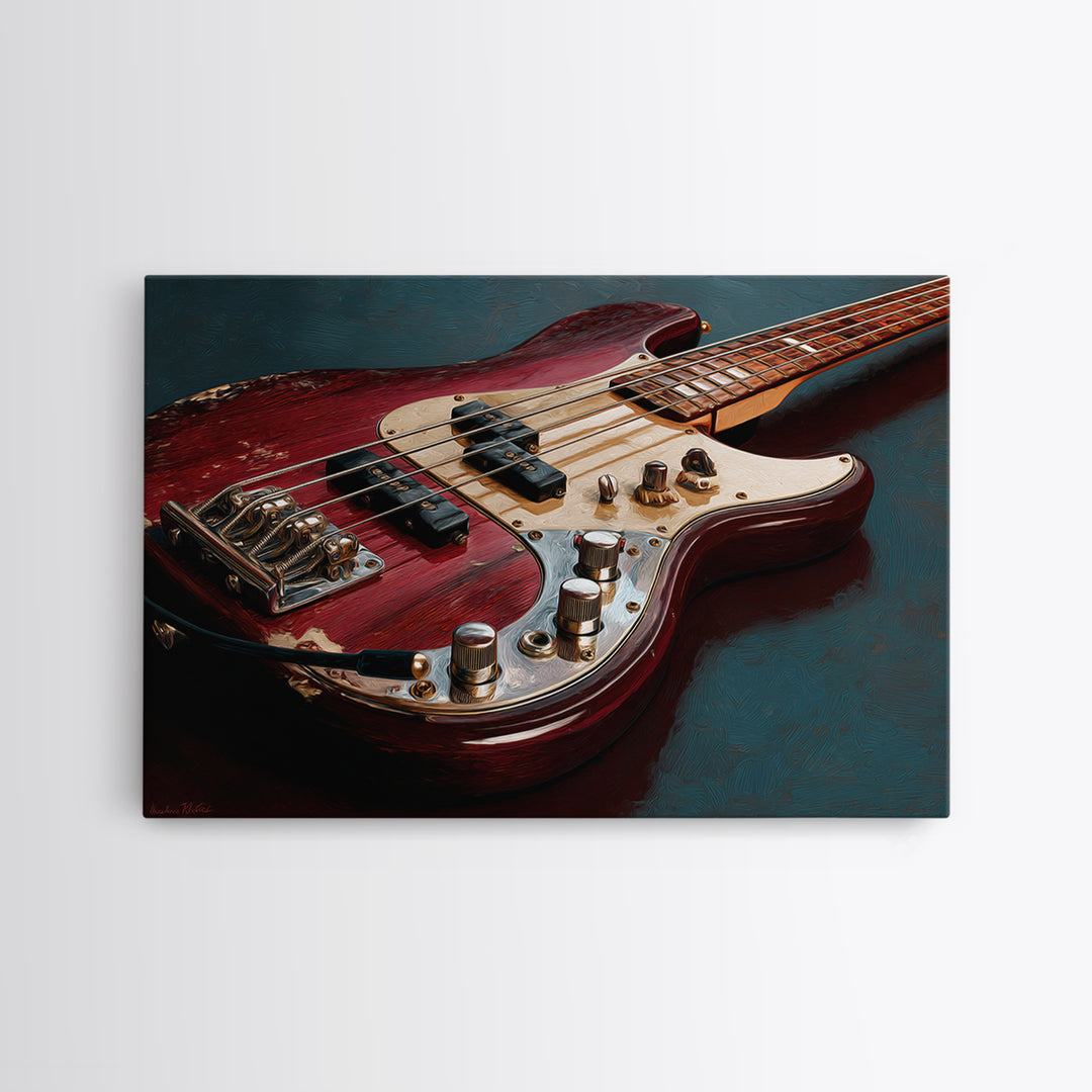 Bass Guitar Closeup Canvas Print, Music Studio Art, Music Lover Gift, Studio Decor, Oil Painting, Rhythm, Textured Painting, MSA-3x2-89