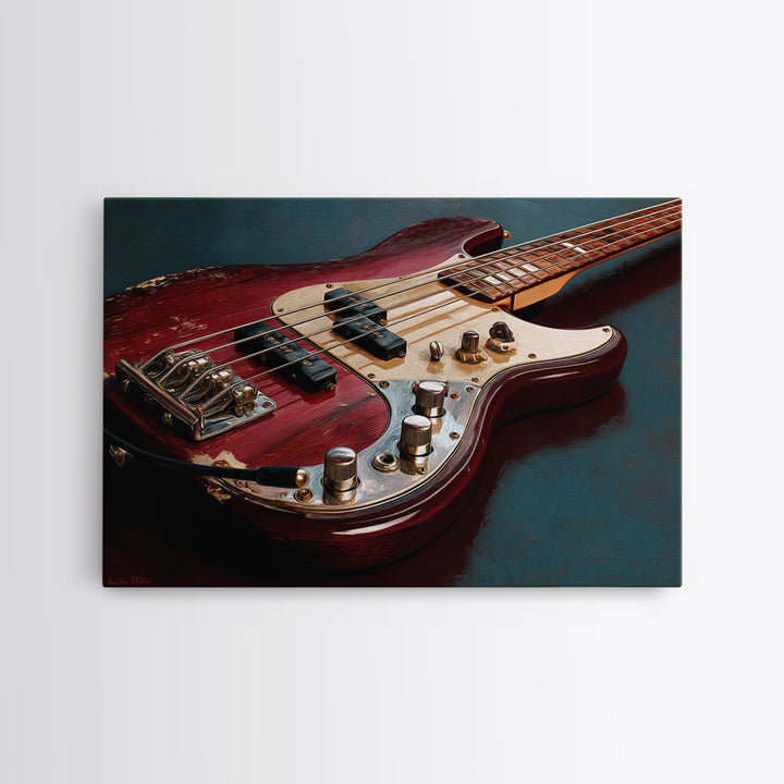 Bass Guitar Closeup Canvas Print, Music Studio Art, Music Lover Gift, Studio Decor, Oil Painting, Rhythm, Textured Painting, MSA-3x2-89