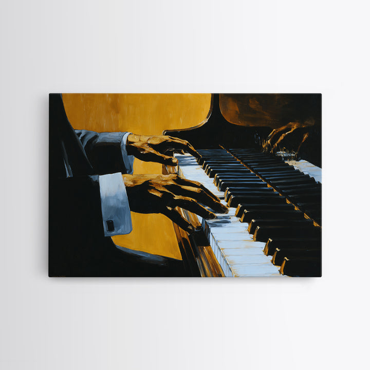 Piano Keys with Hands in Cinematic Shadow Framed Canvas Print, Music Studio Art, Wall Art Printable, Studio Decor, Rhythm, MSA-3x2-9