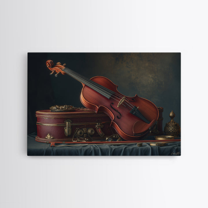 Violin and Bow Framed Canvas Print, Music Studio Art, Luxury Decor, Studio Decor, Rhythm, Art Commission, Digital Wall Art, MSA-3x2-92