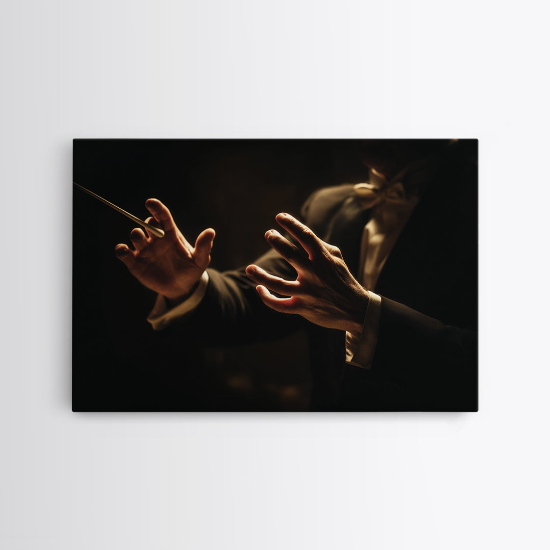 Orchestra Conductor Hands Framed Canvas Print, Music Studio Art, Art Print, Studio Decor, Fine Art, Rhythm, Digital Wall Art, MSA-3x2-96