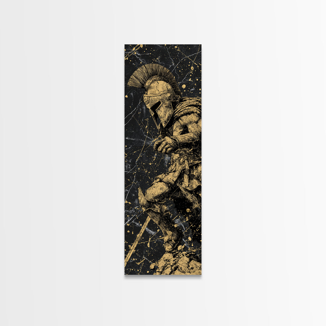 Spartan Warrior Gold Canvas Wall Art, Brushed Gold Canvas Art, Gift For Him, Husband Man Cave Wall Art