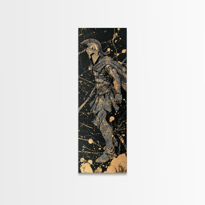 Greek Spartan Warrior In Armor, Gold Canvas Print, Ancient Warrior Wall Art, Real Wood Frame Home Decor