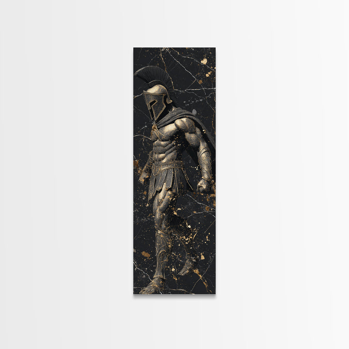 Spartan Warrior In Detailed Armor, Gold Canvas Print, Ancient Greek Soldier Wall Art, Real Wood Frame Decor