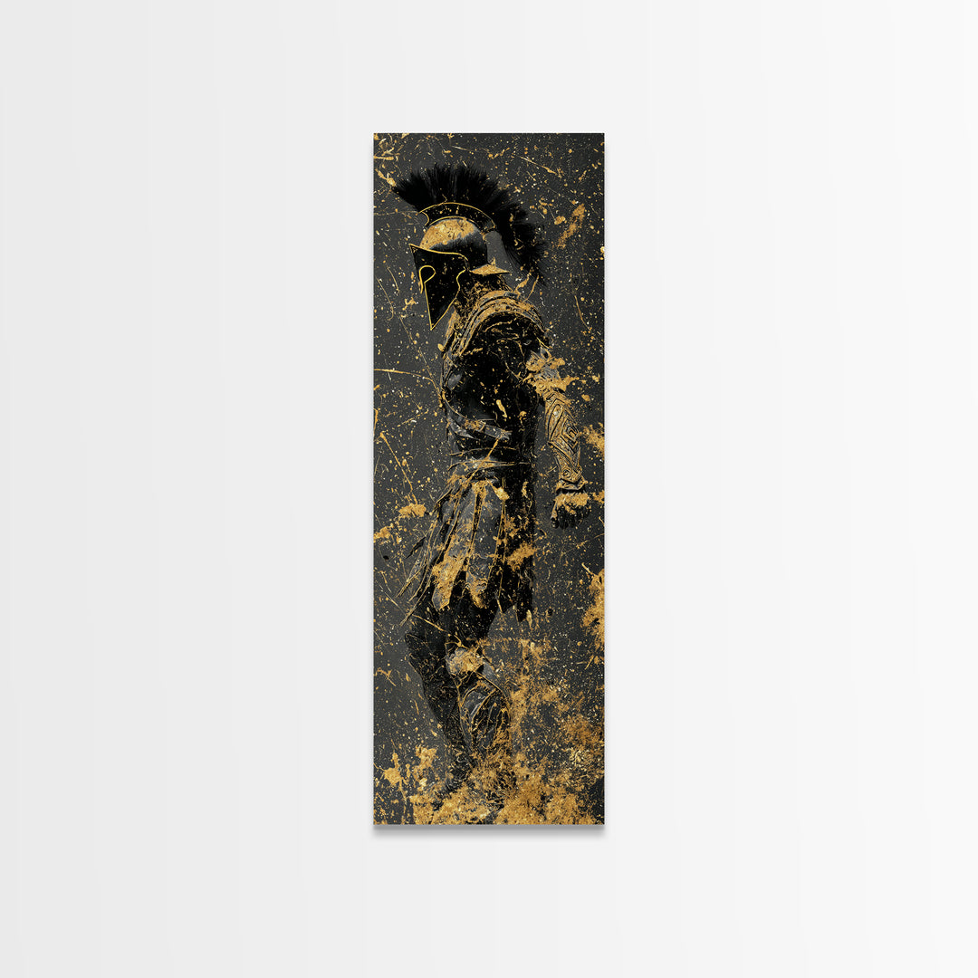 Greek Spartan Warrior Splatter Effect, Gold Canvas Print, Ancient Warrior Wall Art, Real Wood Frame Decor