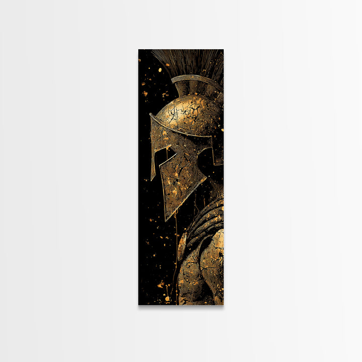 Spartan Helmet Close Up Artwork, Gold Canvas Print, Ancient Greek Warrior Wall Art, Real Wood Frame Decor
