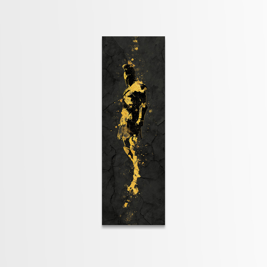 Greek Spartan Warrior Silhouette, Gold Canvas Print, Ancient Warrior Helmet Wall Art, Real Wood Frame Decor