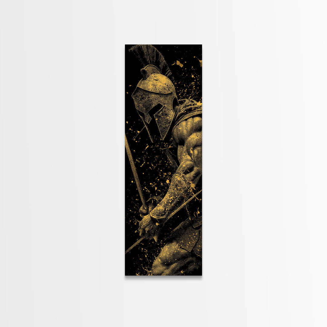 Spartan Warrior With Sword, Gold Canvas Print, Greek Mythology Wall Art, Real Wood Frame Decor, Ancient Battle Artwork