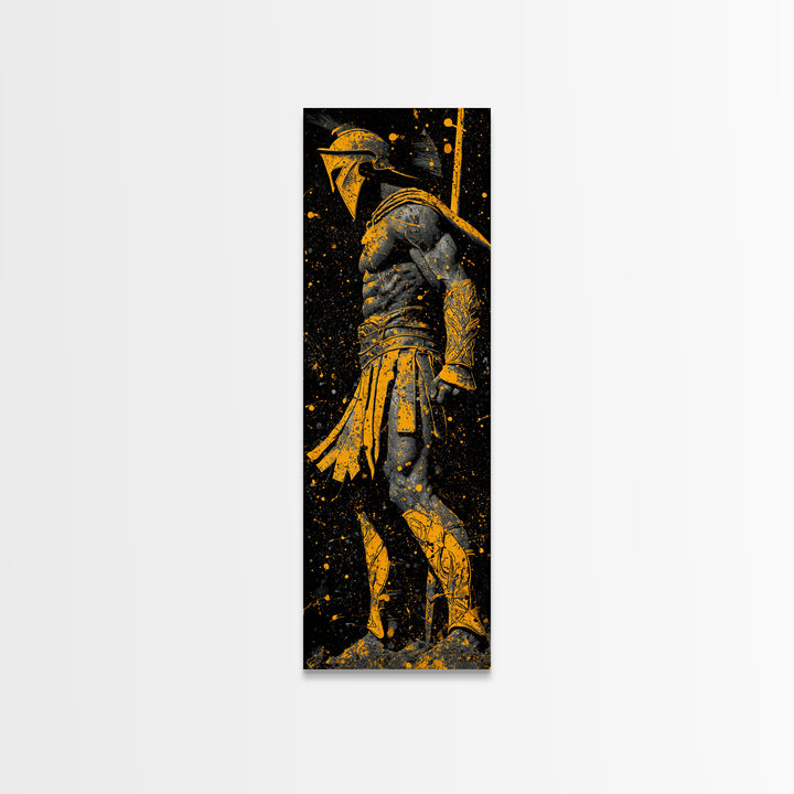 Spartan Side Profile, Gold Canvas Print, Ancient Greek Helmet Art, Real Wood Frame Wall Decor, Classic Warrior Artwork