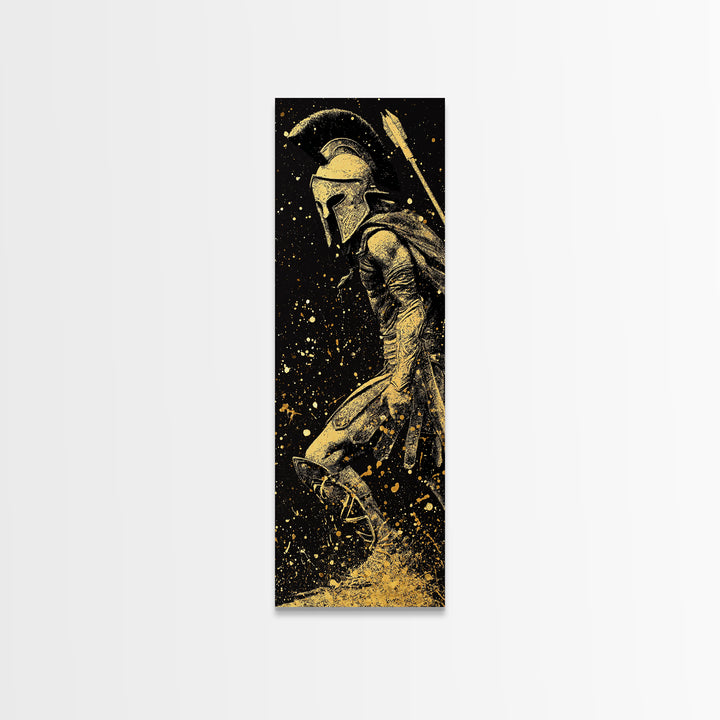 Greek Spartan Standing Strong, Gold Canvas Print, Warrior Soldier Wall Art, Real Wood Frame Home Decor, Ancient Hero Artwork