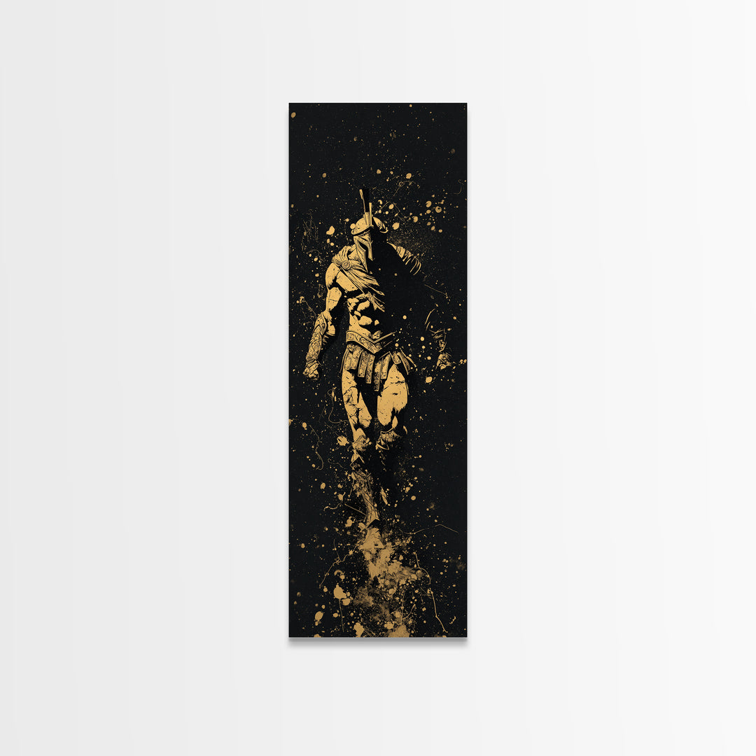 Spartan Marching Forward, Gold Canvas Print, Ancient Warrior Wall Art, Real Wood Frame Decor, Classical Greek Soldier Artwork