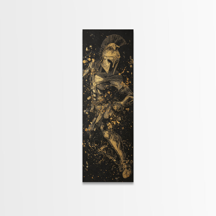 Greek Spartan In Combat, Gold Canvas Art, Warrior Canvas Print Wall Decor, Real Wood Frame Artwork, Ancient Battle Hero Artwork