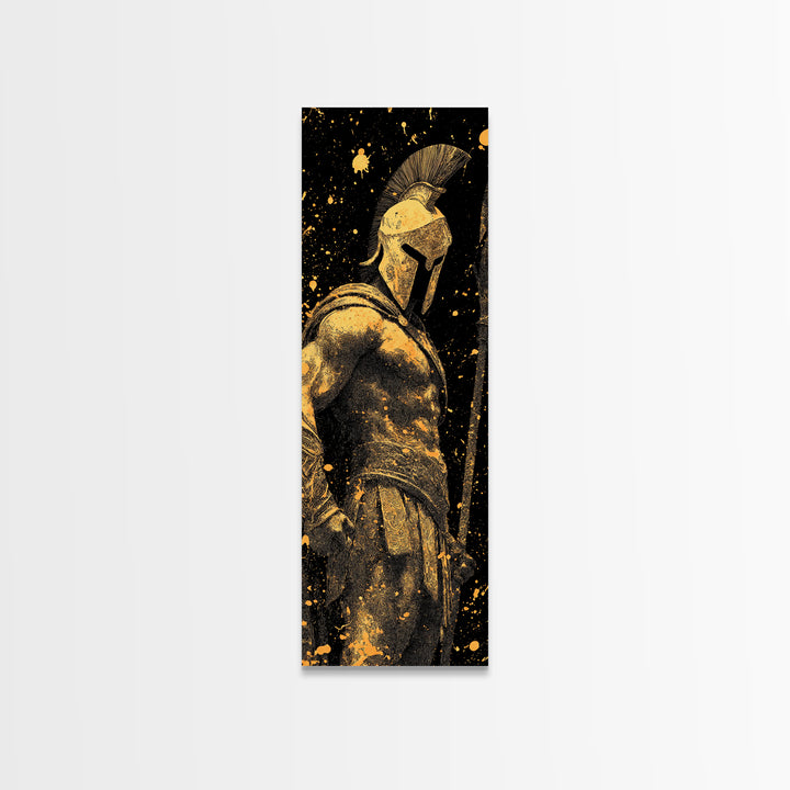 Spartan Warrior Gold Canvas Print, Ancient Greek Soldier Wall Art, Real Wood Frame, Gladiator Decor For Home Office