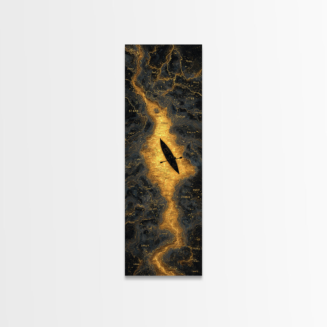Rowing A Boat Through Hades The Underworld, Gold Canvas Wall Art, Canvas Print, Canvas Art, Man Cave Decor, Office Decor, Gift For Him